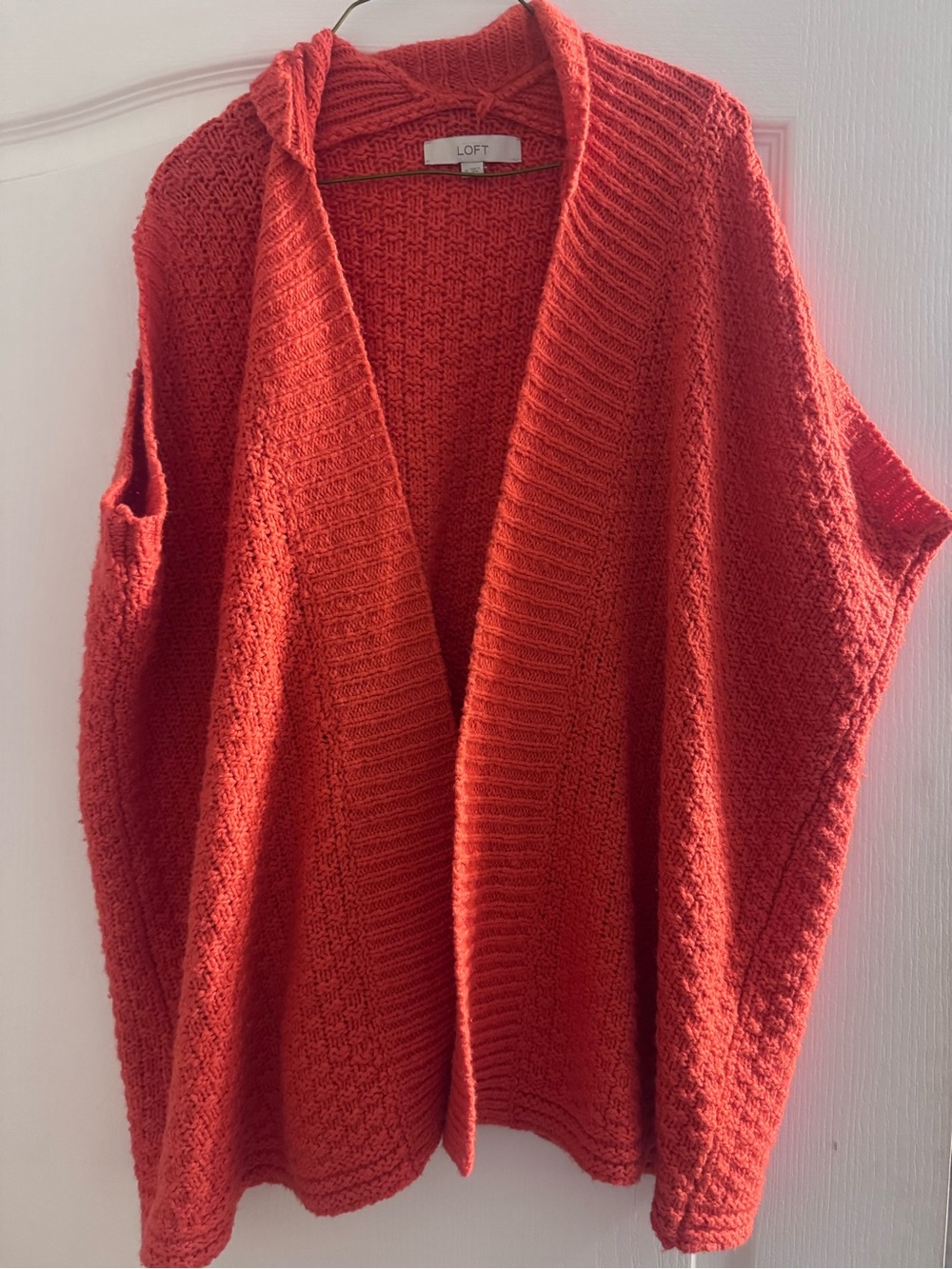 LOFT Open-Front Chunky Knit Cardigan - Coral Red